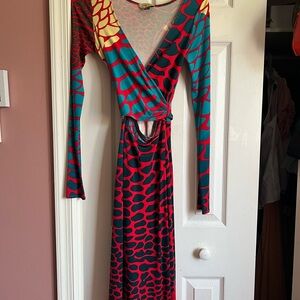 Issa London Red and Teal Long Sleeve Dress